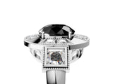 Platinum Milgrain Fancy Black Round Cut Diamond Halo Split Shank Ring_65