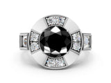 Platinum Milgrain Fancy Black Round Cut Diamond Halo Split Shank Ring_8