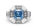 Platinum Milgrain Fancy Blue Asscher Cut Diamond Halo Split Shank Ring_12