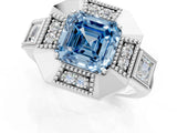 Platinum Milgrain Fancy Blue Asscher Cut Diamond Halo Split Shank Ring_13