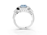 Platinum Milgrain Fancy Blue Asscher Cut Diamond Halo Split Shank Ring_15