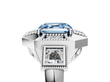 Platinum Milgrain Fancy Blue Asscher Cut Diamond Halo Split Shank Ring_17