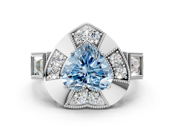 Platinum Milgrain Fancy Blue Heart Cut Diamond Halo Split Shank Ring