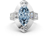 Platinum Milgrain Fancy Blue Marquise Cut Diamond Halo Split Shank Ring_6