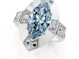 Platinum Milgrain Fancy Blue Marquise Cut Diamond Halo Split Shank Ring_7