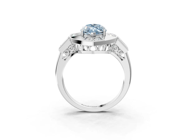 Platinum Marquise Vintage Halo Engagement Ring Setting for Fancy Blue Center - Design RJ-711