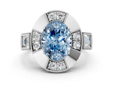 Platinum Milgrain Fancy Blue Oval Cut Diamond Halo Split Shank Ring_6