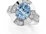Platinum Milgrain Fancy Blue Oval Cut Diamond Halo Split Shank Ring_7
