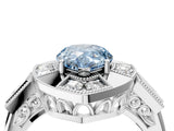 Platinum Milgrain Fancy Blue Pear Cut Diamond Halo Split Shank Ring_10