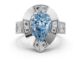Platinum Milgrain Fancy Blue Pear Cut Diamond Halo Split Shank Ring_54