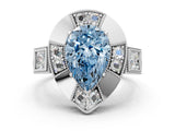 Platinum Milgrain Fancy Blue Pear Cut Diamond Halo Split Shank Ring_6