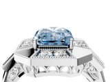 Platinum Milgrain Fancy Blue Radiant Cut Diamond Halo Split Shank Ring_10