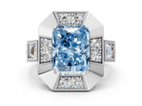 Platinum Milgrain Fancy Blue Radiant Cut Diamond Halo Split Shank Ring_6