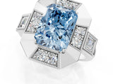 Platinum Milgrain Fancy Blue Radiant Cut Diamond Halo Split Shank Ring_7
