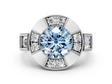 Platinum Milgrain Fancy Blue Round Cut Diamond Halo Split Shank Ring_48