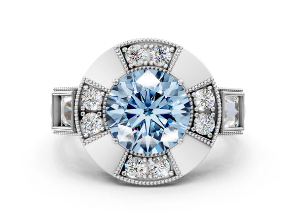 Platinum Round Vintage Halo Engagement Ring Setting for Fancy Blue Center - Design RJ-711