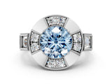 Platinum Milgrain Fancy Blue Round Cut Diamond Halo Split Shank Ring_6