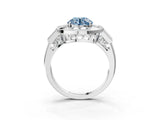 Platinum Milgrain Fancy Blue Round Cut Diamond Halo Split Shank Ring_9