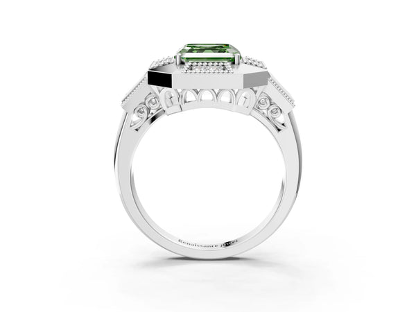 Platinum Asscher Cut Vintage Halo Engagement Ring Setting for Fancy Green Center - Design RJ-711
