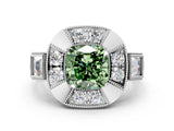 Platinum Milgrain Fancy Green Cushion Cut Diamond Halo Split Shank Ring_18