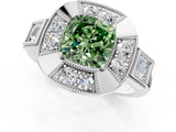 Platinum Milgrain Fancy Green Cushion Cut Diamond Halo Split Shank Ring_19