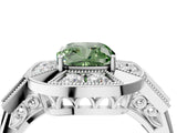 Platinum Milgrain Fancy Green Cushion Cut Diamond Halo Split Shank Ring_22