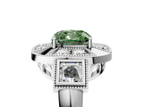Platinum Milgrain Fancy Green Cushion Cut Diamond Halo Split Shank Ring_23