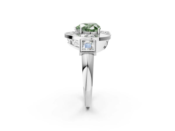 Platinum Heart-Shaped Vintage Halo Engagement Ring Setting for Fancy Green Center - Design RJ-711