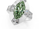 Platinum Milgrain Fancy Green Marquise Cut Diamond Halo Split Shank Ring_7