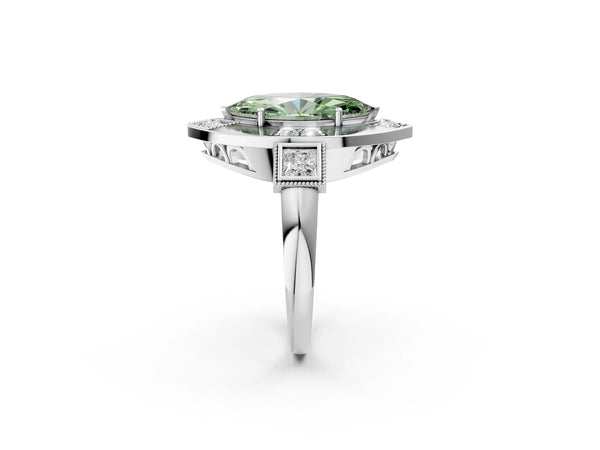 Platinum Marquise Vintage Halo Engagement Ring Setting for Fancy Green Center - Design RJ-711