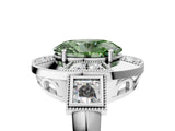 Platinum Milgrain Fancy Green Oval Cut Diamond Halo Split Shank Ring_11
