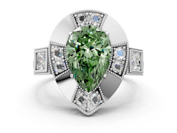 Platinum Pear-Shaped Vintage Halo Engagement Ring Setting for Fancy Green Center - Design RJ-711