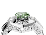 Platinum Milgrain Fancy Green Pear Cut Diamond Halo Split Shank Ring_34