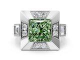Platinum Milgrain Fancy Green Princess Cut Diamond Halo Split Shank Ring_12