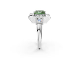 Platinum Milgrain Fancy Green Princess Cut Diamond Halo Split Shank Ring_14
