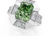 Platinum Milgrain Fancy Green Radiant Cut Diamond Halo Split Shank Ring_7