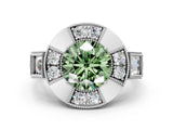Platinum Milgrain Fancy Green Round Cut Diamond Halo Split Shank Ring_24