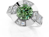 Platinum Milgrain Fancy Green Round Cut Diamond Halo Split Shank Ring_25