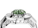 Platinum Milgrain Fancy Green Round Cut Diamond Halo Split Shank Ring_64