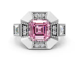 Platinum Milgrain Fancy Pink Asscher Cut Diamond Halo Split Shank Ring_12