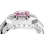 Platinum Milgrain Fancy Pink Asscher Cut Diamond Halo Split Shank Ring_16