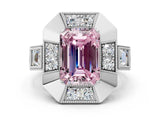 Platinum Milgrain Fancy Pink Emerald Cut Diamond Halo Split Shank Ring_6