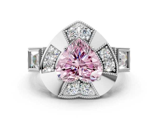 Platinum Heart-Shaped Vintage Halo Engagement Ring Setting for Fancy Pink Center - Design RJ-711