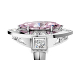 Platinum Milgrain Fancy Pink Marquise Cut Diamond Halo Split Shank Ring_11