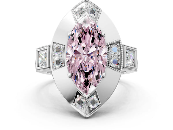 Platinum Marquise Vintage Halo Engagement Ring Setting for Fancy Pink Center - Design RJ-711