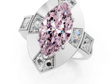 Platinum Milgrain Fancy Pink Marquise Cut Diamond Halo Split Shank Ring_7