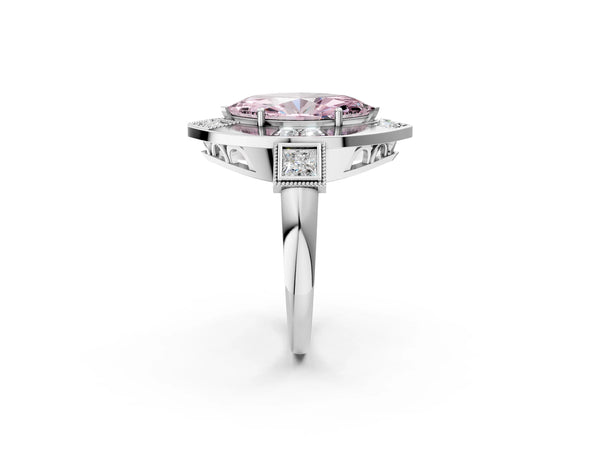 Platinum Marquise Vintage Halo Engagement Ring Setting for Fancy Pink Center - Design RJ-711