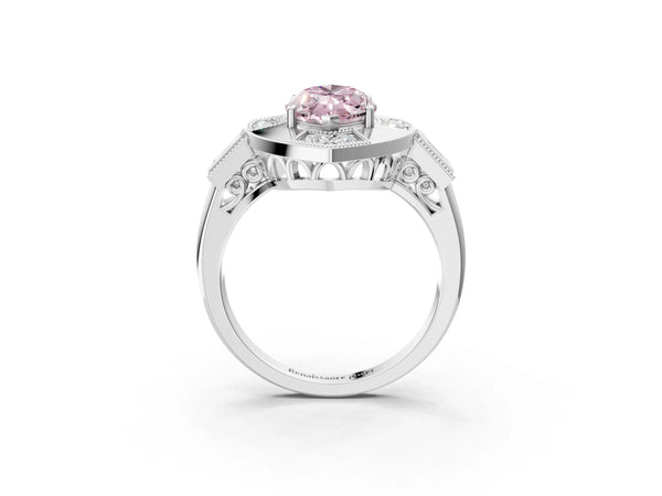 Platinum Marquise Vintage Halo Engagement Ring Setting for Fancy Pink Center - Design RJ-711