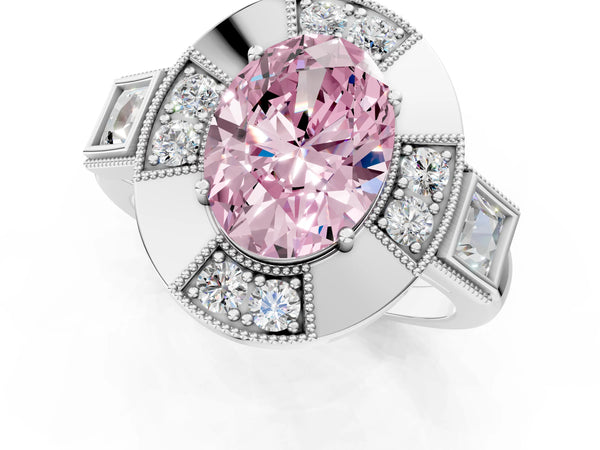 Platinum Oval Vintage Halo Engagement Ring Setting for Fancy Pink Center - Design RJ-711