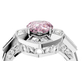 Platinum Milgrain Fancy Pink Pear Cut Diamond Halo Split Shank Ring_10